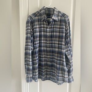 EUC Ermenegildo Zegna SZ L Blue & Gray Cotton Plaid Shirt On Trend Long Sleeve